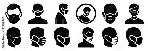 set of medical mask sick silhouette icon vector illustration isolated on white background