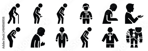 set of parkinson disease silhouette icon vector illustration isolated on white background