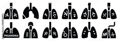 set of pneumonia silhouette icon vector illustration isolated on white background