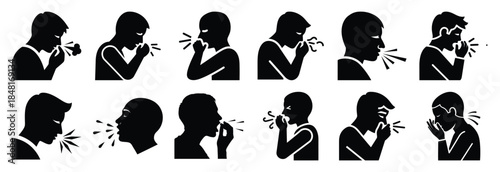 set of sneezing silhouette icon vector illustration isolated on white background