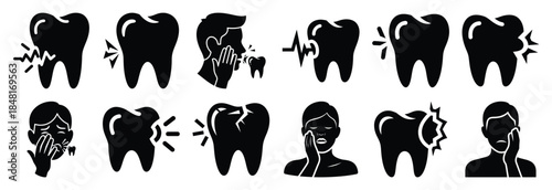 set of toothache silhouette icon vector illustration isolated on white background