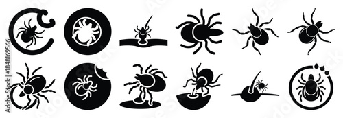 set of tick bite silhouette icon vector illustration isolated on white background