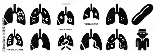 set of tuberculosis silhouette icon vector illustration isolated on white background