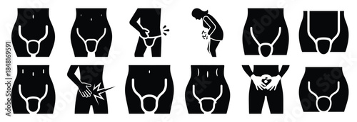 set of urinary pain silhouette icon vector illustration isolated on white background