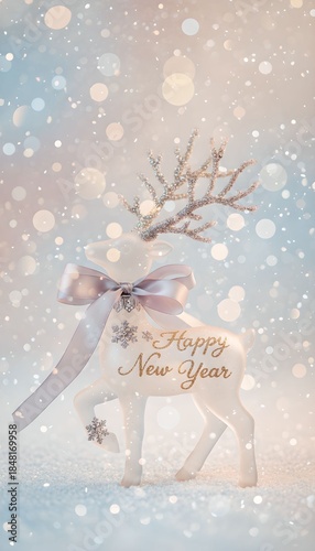 New Year banner with New Year decor on a blurred background, bokeh effect.