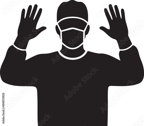 Surgeon Ready for Surgery Scrubs Cap Mask Silhouettes isolated on white background