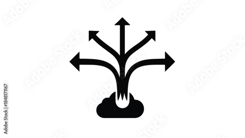Business growth strategy concept with fork and multiple arrows on white background for marketing and planning