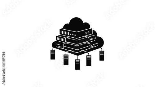 Cloud computing concept with servers and devices connected online in modern technology infrastructure