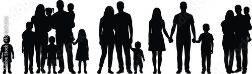 Family group silhouette set, diverse parent-child vector, black flat icons, CAD drawing flat vector illustration for design