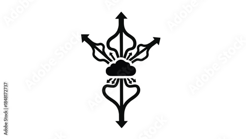 Modern abstract logo design with arrows and geometric shapes in black on white background for branding and identity concept