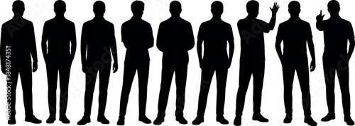 Silhouettes of Men in Various Poses on Transparent Background