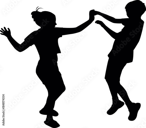 a boy and a girl fighting, silhouette vector