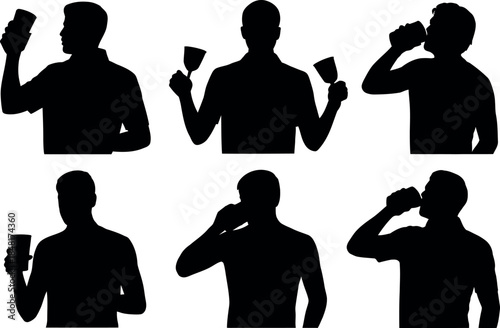 Silhouettes of people drinking from cups and glasses