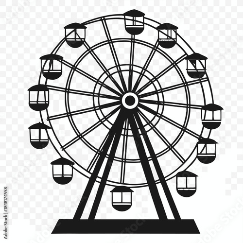 Black and white Ferris wheel illustration amusement park ride design transparent background