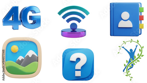 Collection of various mobile app icons for 4g and wi-fi