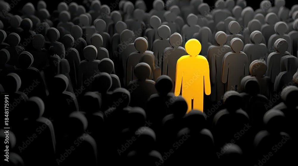 Obraz premium Distinct Individual in a Sea of Shadows. Celebrating Uniqueness in a Crowd Concept