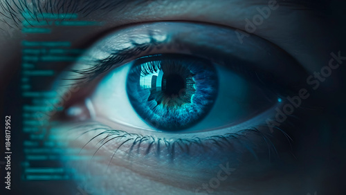 Human Eye with Digital Data Overlay and Artificial Intelligence Concept.
