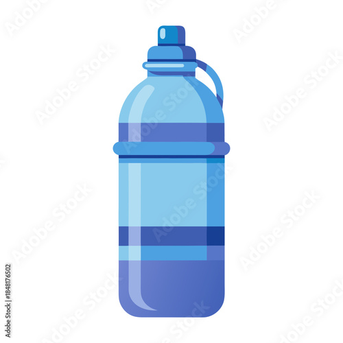 A transparent plastic bottle of clear mineral water with a blue cap is isolated on a white background, showing a fresh and healthy liquid beverage in a clean container