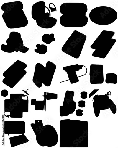 Collection of modern wireless earbuds, power banks, and mobile accessories on a white background.