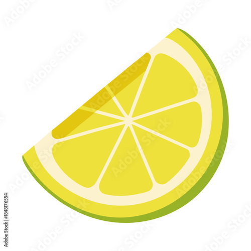 A fresh and juicy yellow lemon slice sits isolated on a white background in this healthy citrus fruit vector illustration featuring ripe tropical summer food