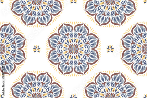 Abstract geometric elements vector floral design ornamental round lace blue mandala elements silhouette brown handmade