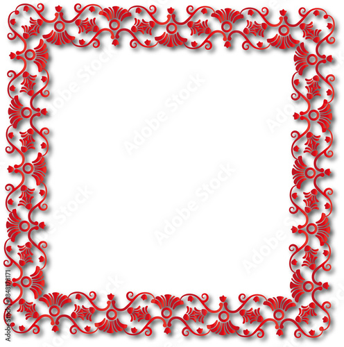 Vintage decorative frame in Gothic style - elegant red frame on transparent background, PNG, 300 DPI, middle ages, hallowen, Christmas.