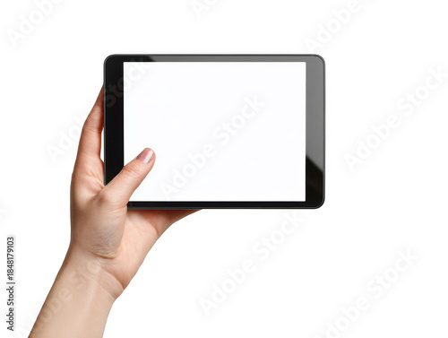 A hand holding a tablet isolated on transparent background