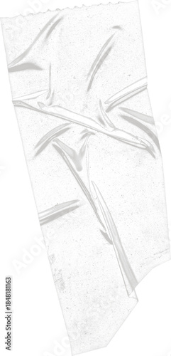 Wrinkled Clear Adhesive Tape Texture Strip Isolated on White Background - Grunge Plastic Overlay Effect