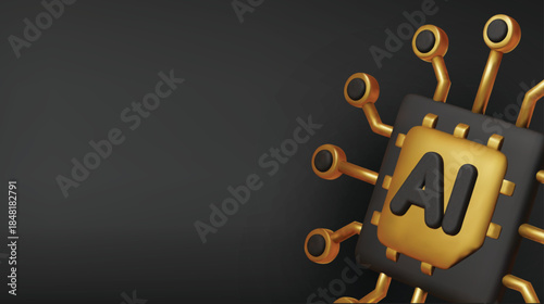 3d Vector AI Chip, AI in science and business, Technology and engineering concept.
