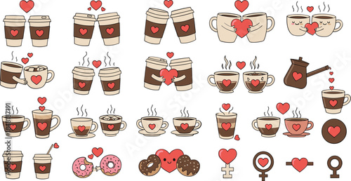 Adorable coffee and heart themed stickers