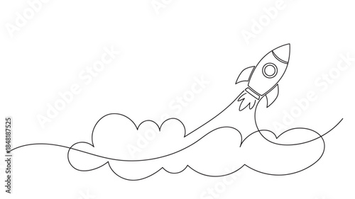 A minimalist rocket launch with smoke trail on transparent background silhouette