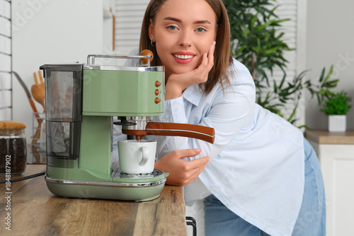 Happy young woman making co...