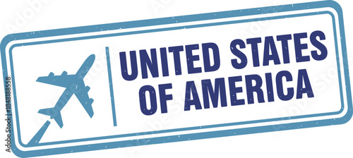 Vintage travel stamp with airplane and USA text