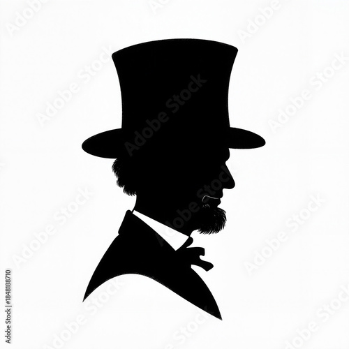 Abraham Lincoln silhouette wearing iconic hat and beard, historical emblem