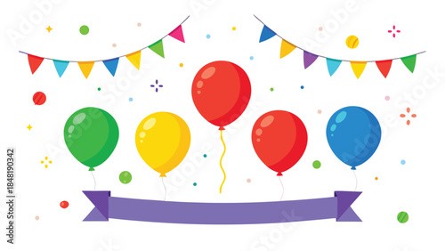 Festive birthday balloon clipart displaying an assortment of colorful balloons, perfect for party invitations and decorations..eps