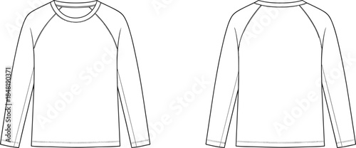 Front and back view of a long sleeve raglan t shirt flat sketch raglan sleeve fashion design