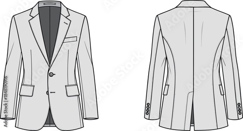 Light gray two button single breasted suit jacket front and back view blazer mens fashion