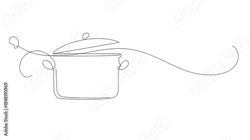 Minimalist line art of a cooking pot with lid on transparent background silhouette