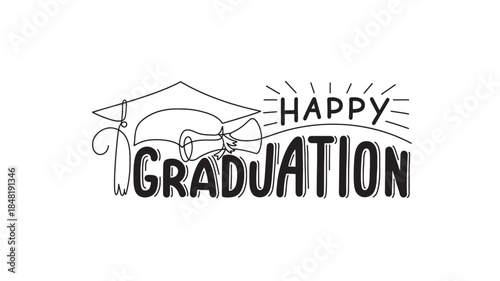 Hand drawn graduation cap with happy text perfect for celebrations on transparent background silhouette