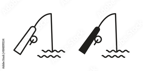 Fishing icon for website, thin line icons. vector logo design