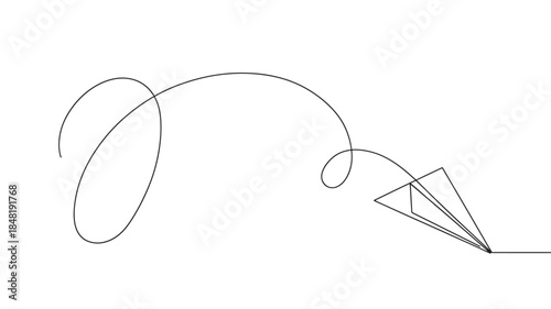 Minimalist line art of a paper airplane in flight on transparent background silhouette