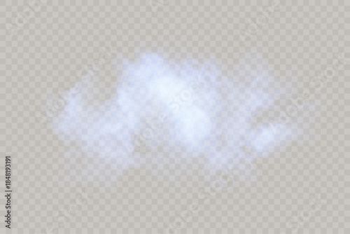 Soft white smoke cloud with misty haze, isolated overlay effect for atmosphere, steam, vapor and fog in designs, compositions and illustrations.