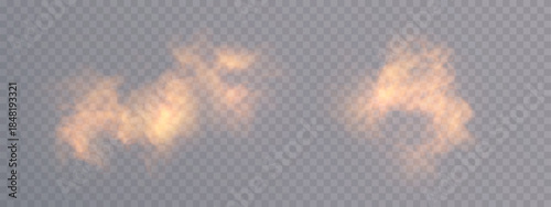 Soft glowing smoke puffs with warm light haze for overlays, mystical atmosphere, game UI accents, and compositing effects.