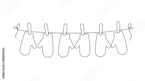 Line art clothesline with hanging socks on transparent background silhouette
