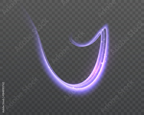 Purple glow effect with glitter magic energy. Magical design for fairy tale illustration. Vortex trail effect. Vector	