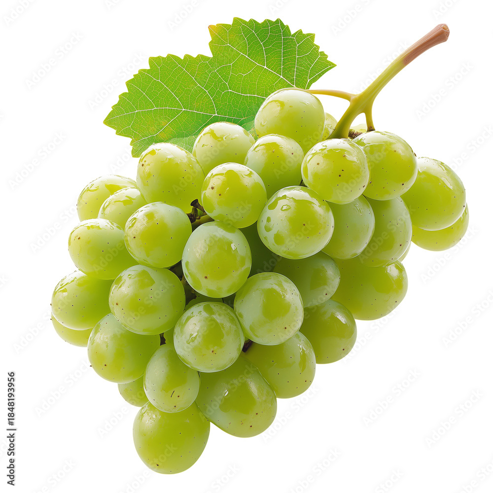 Fototapeta premium Fresh Green Grapes on a Vine With Leaves During Daytime in a Bright Setting