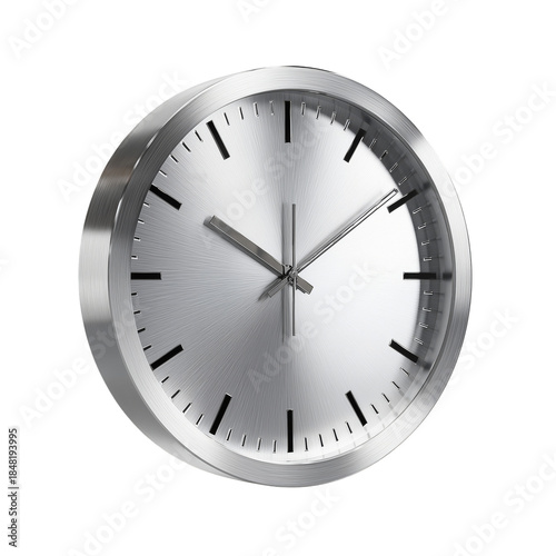 Modern Wall Clock Shows Time in a Simple Design With Silver Finish and Black ...