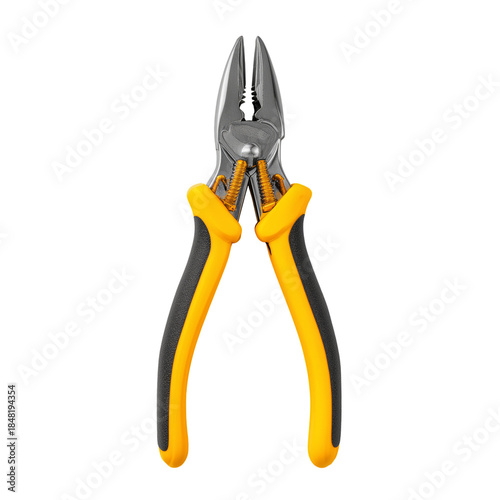 Pliers With Rubber Grips Rested on a Plain White Background Displaying a Simp...