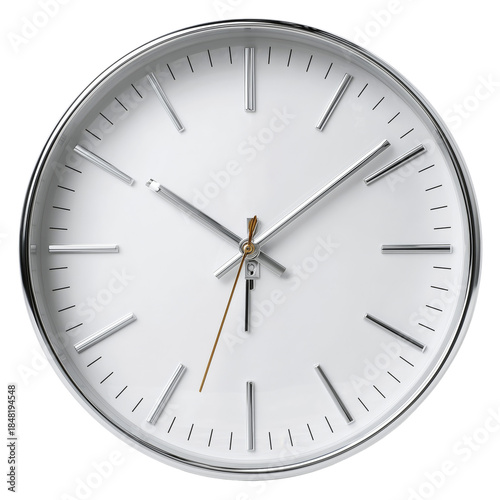 Modern Wall Clock Shows Time in a Simple Design With Silver Finish and Black ...