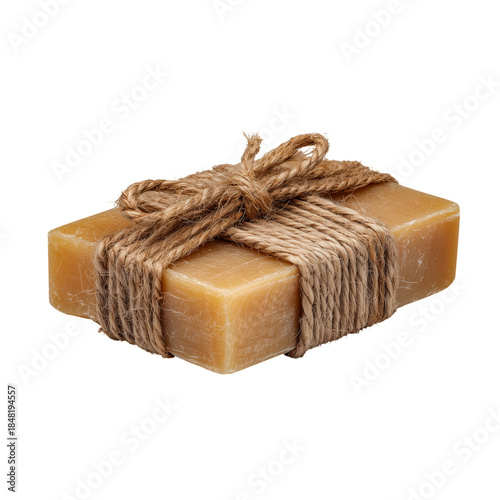 Handmade Soap Wrapped in Twine on a White Background for Natural Beauty Purposes